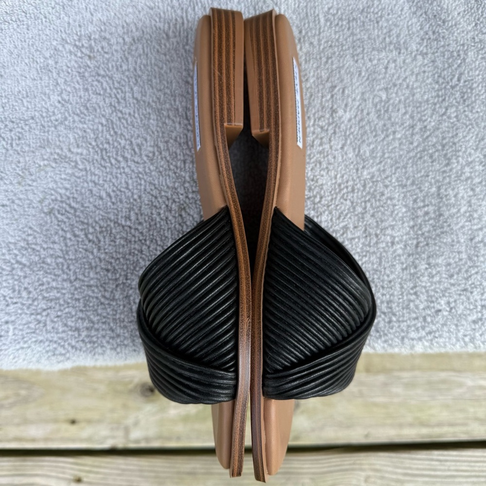 Steve Madden Black Sandals Limitt Textured Criss Cross Low Heel Flats 7 M Slides - Picture 7 of 11